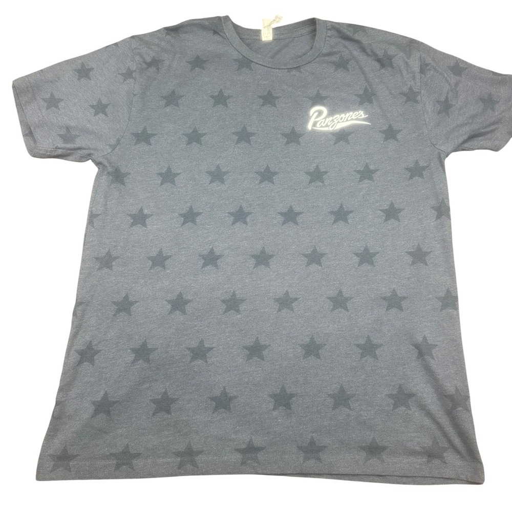Panzone's Mens Pizza Flag Star Print T-Shirt Large Gray Blue Long Beach Island